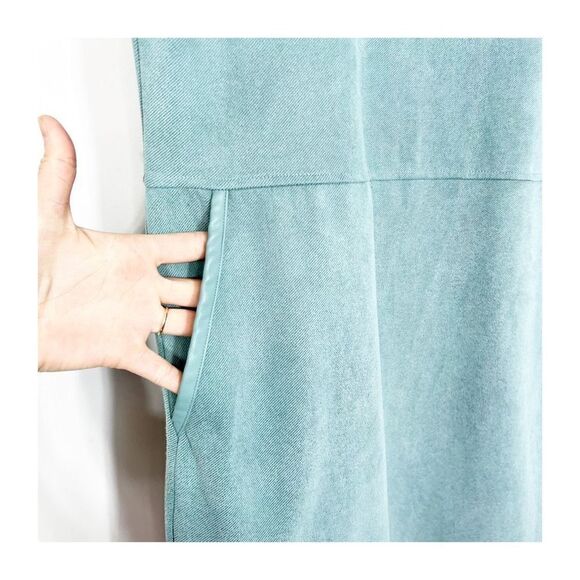 Zara Women's Teal Short Sleeve Faux Suede Shift Dress With Pockets Size Medium - Picture 8 of 8